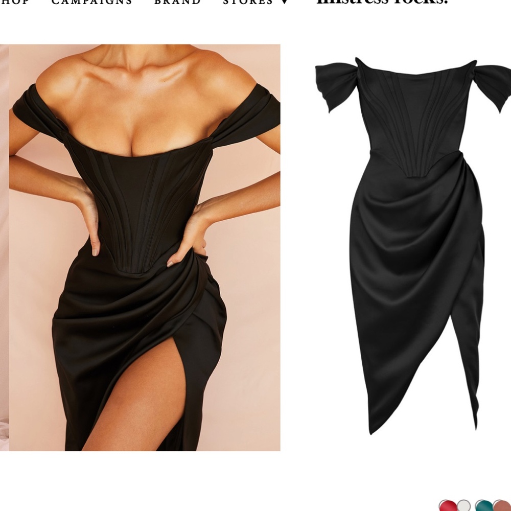 House of CB Loretta Black Satin Corset Off Shoulder Dress size XS NWOT